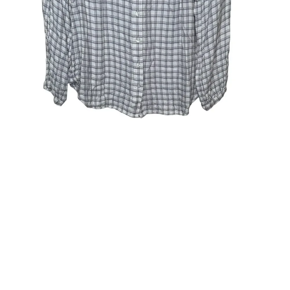 Talbots Women's Top‎ Ruffle Neck Plaid Rayon Button Long Sleeve Pink/Gray Large